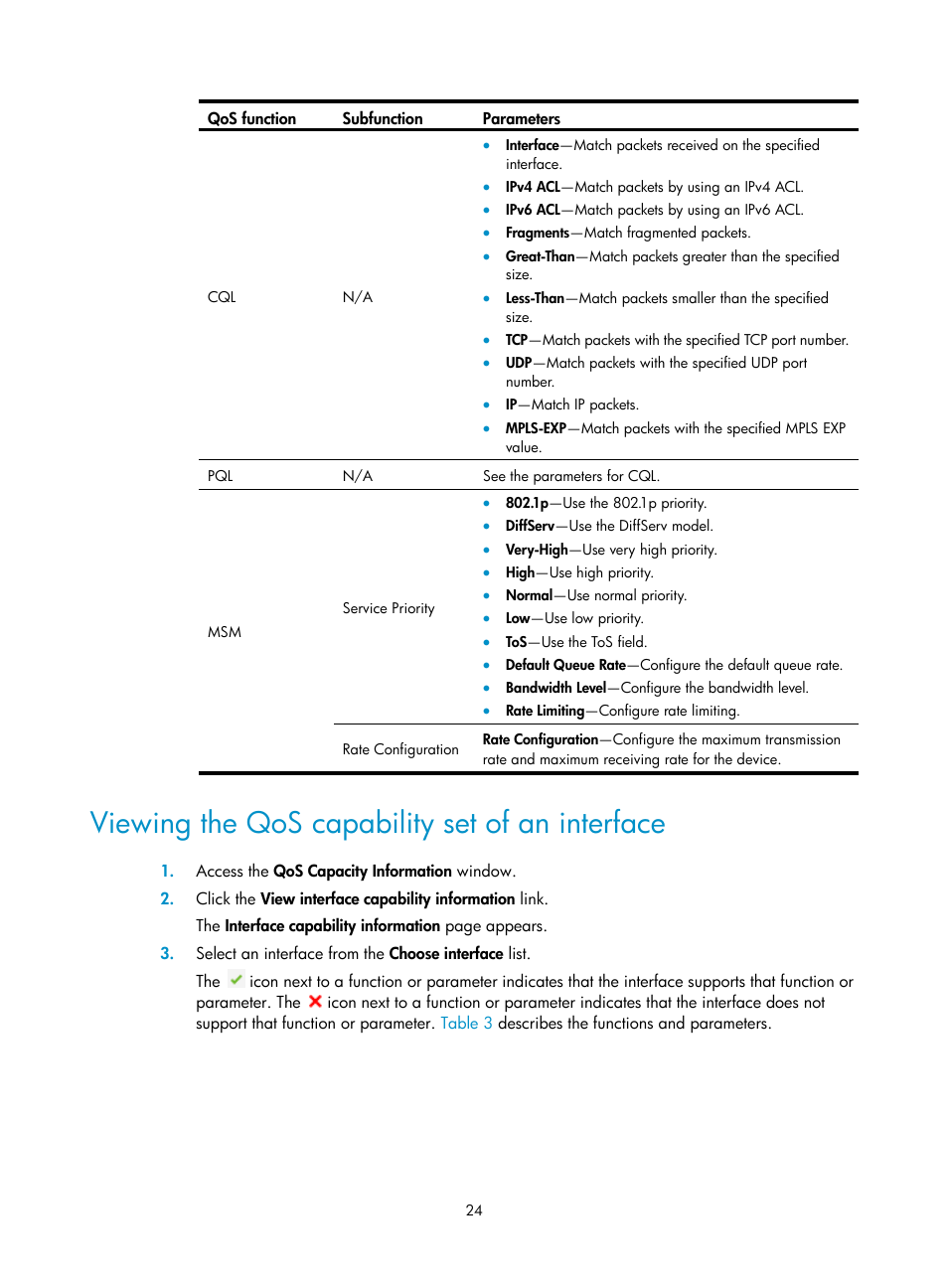 Viewing the qos capability set of an interface | H3C Technologies H3C Intelligent Management Center User Manual | Page 32 / 129