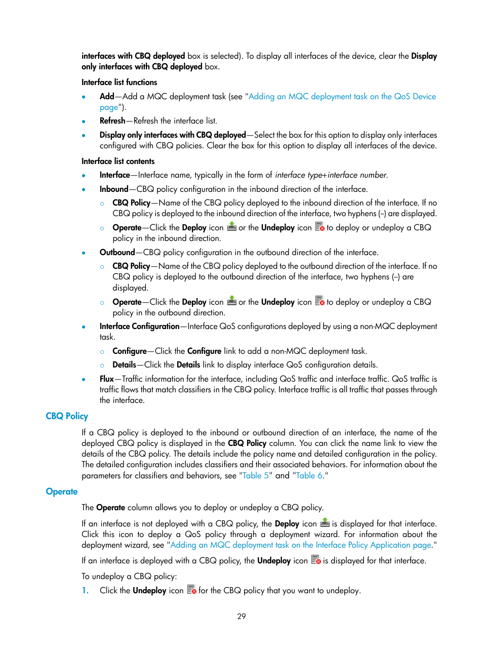 Cbq policy, Operate | H3C Technologies H3C Intelligent Management Center User Manual | Page 37 / 129