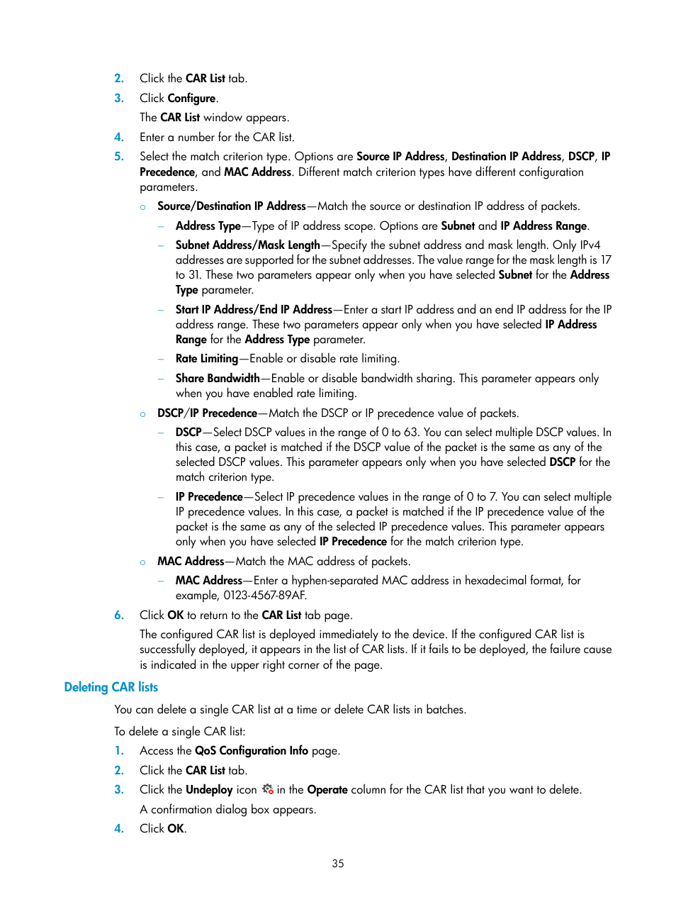 Deleting car lists | H3C Technologies H3C Intelligent Management Center User Manual | Page 43 / 129