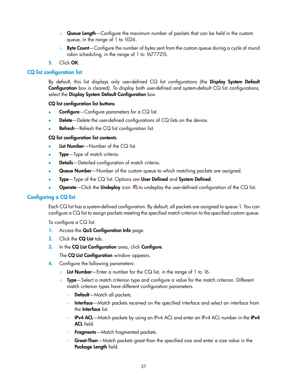 Cq list configuration list, Configuring a cq list | H3C Technologies H3C Intelligent Management Center User Manual | Page 45 / 129