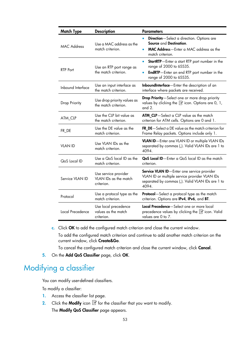 Modifying a classifier | H3C Technologies H3C Intelligent Management Center User Manual | Page 61 / 129