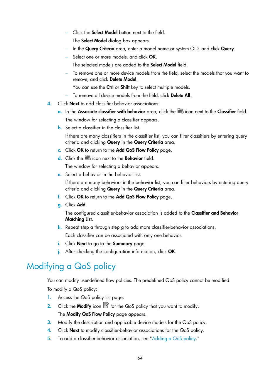 Modifying a qos policy | H3C Technologies H3C Intelligent Management Center User Manual | Page 72 / 129