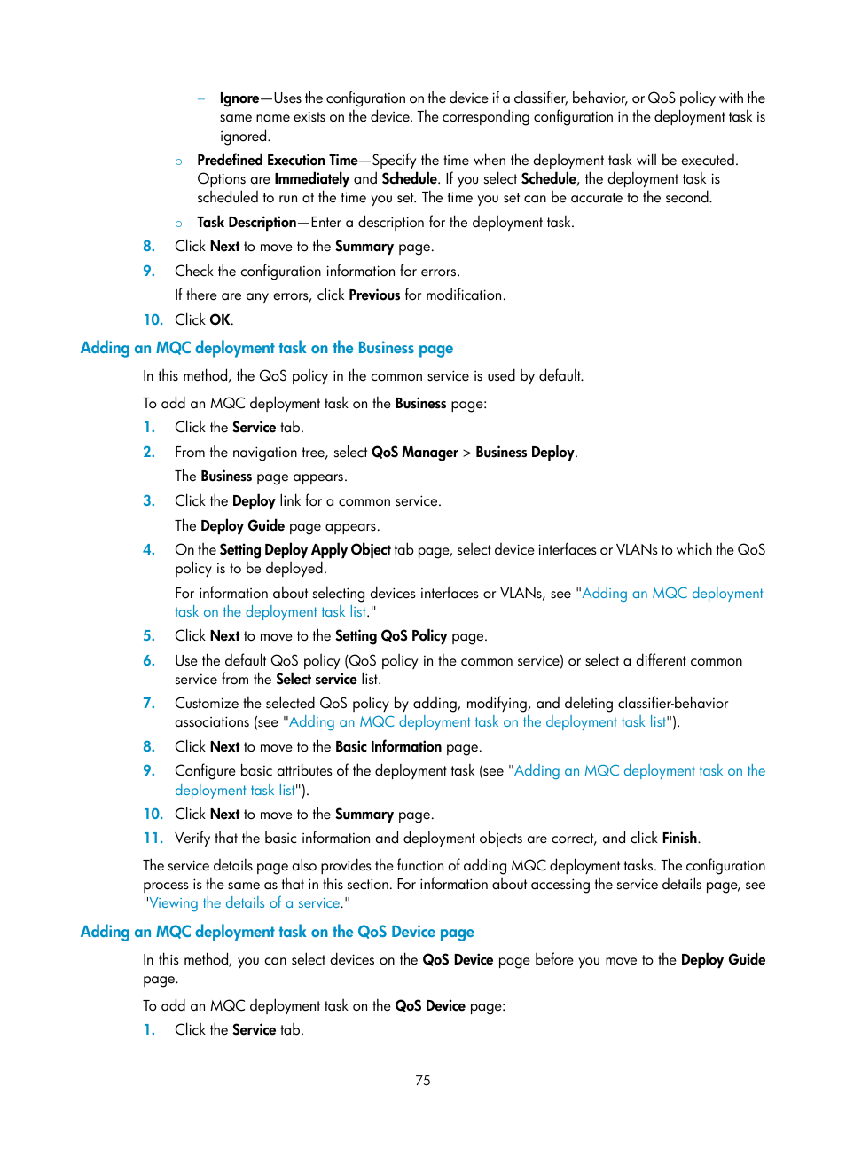 Adding an mqc deployment task on the qos device, Adding an mqc deployment task on the | H3C Technologies H3C Intelligent Management Center User Manual | Page 83 / 129