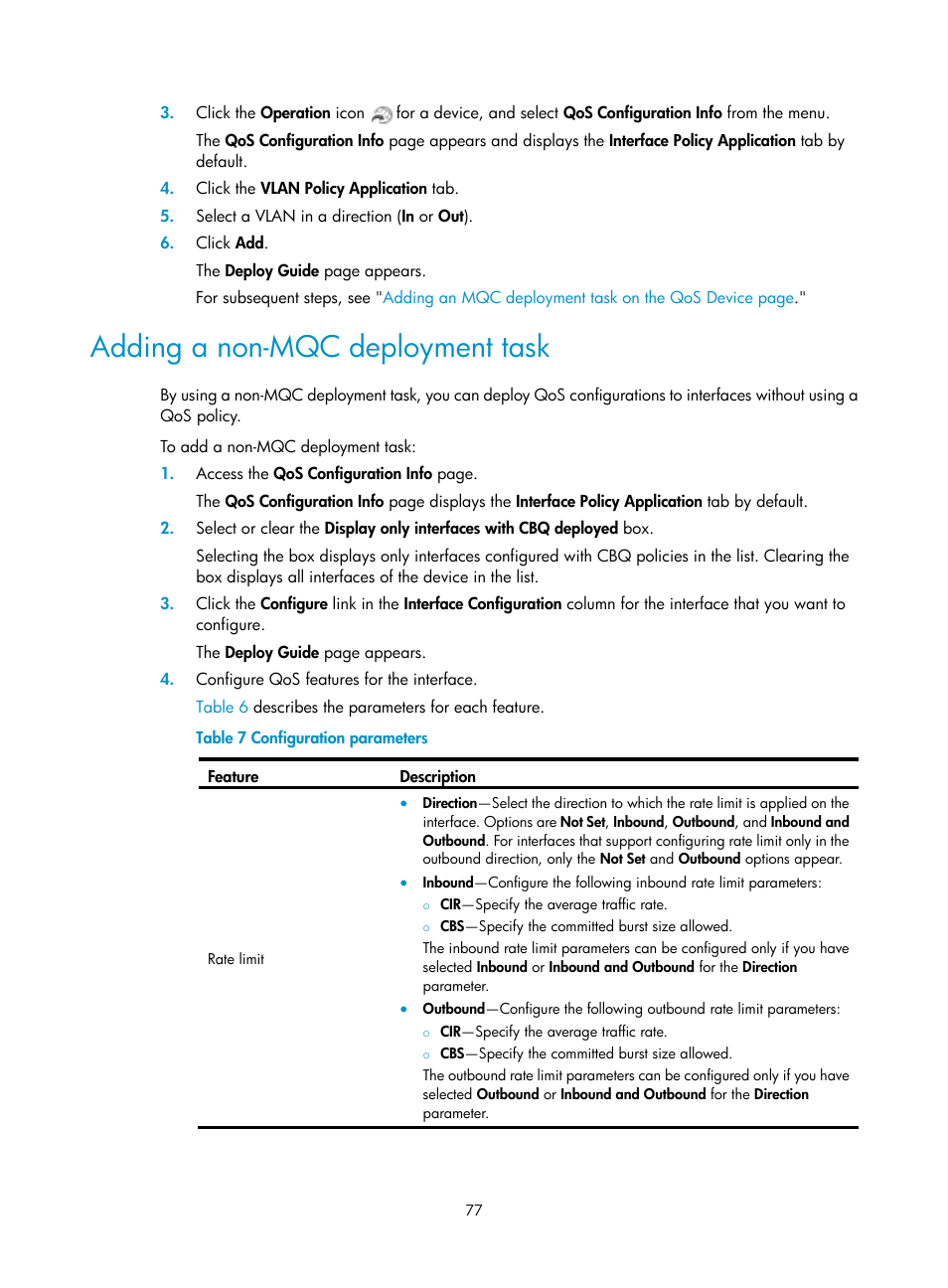 Adding a non-mqc deployment task, Adding a, Non-mqc deployment task | Table 7 | H3C Technologies H3C Intelligent Management Center User Manual | Page 85 / 129