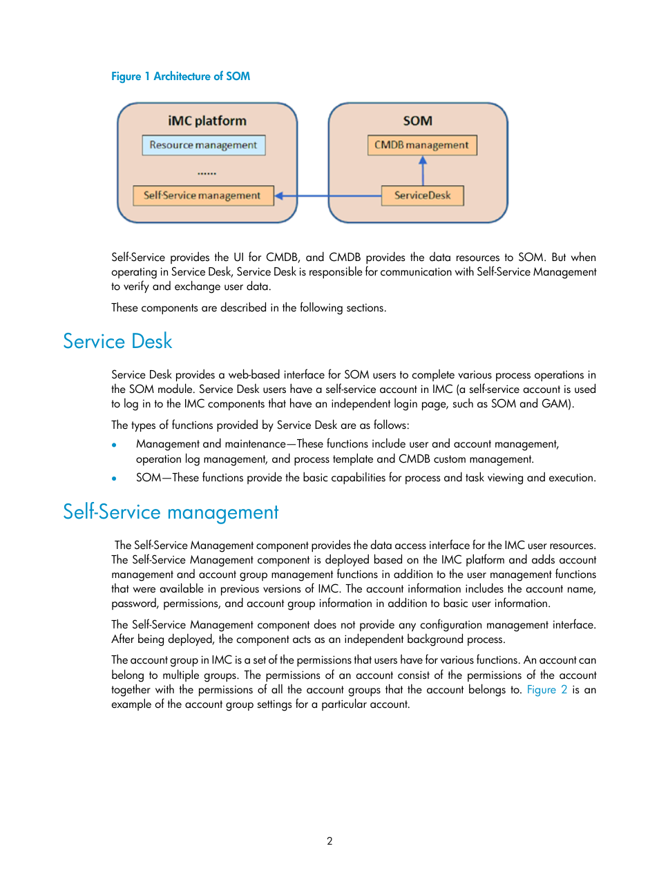 Service desk, Self-service management | H3C Technologies H3C Intelligent Management Center User Manual | Page 10 / 105