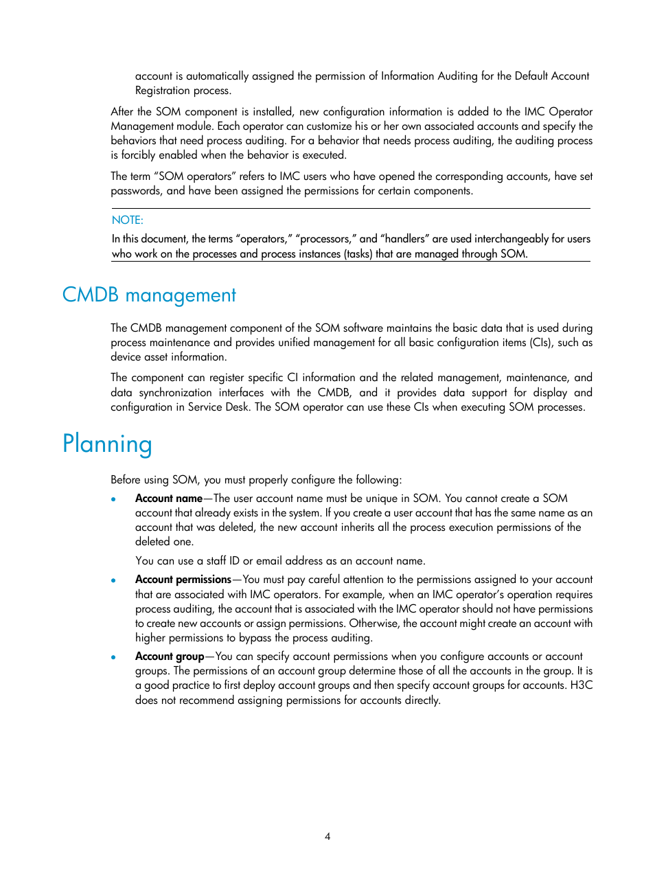 Cmdb management, Planning | H3C Technologies H3C Intelligent Management Center User Manual | Page 12 / 105