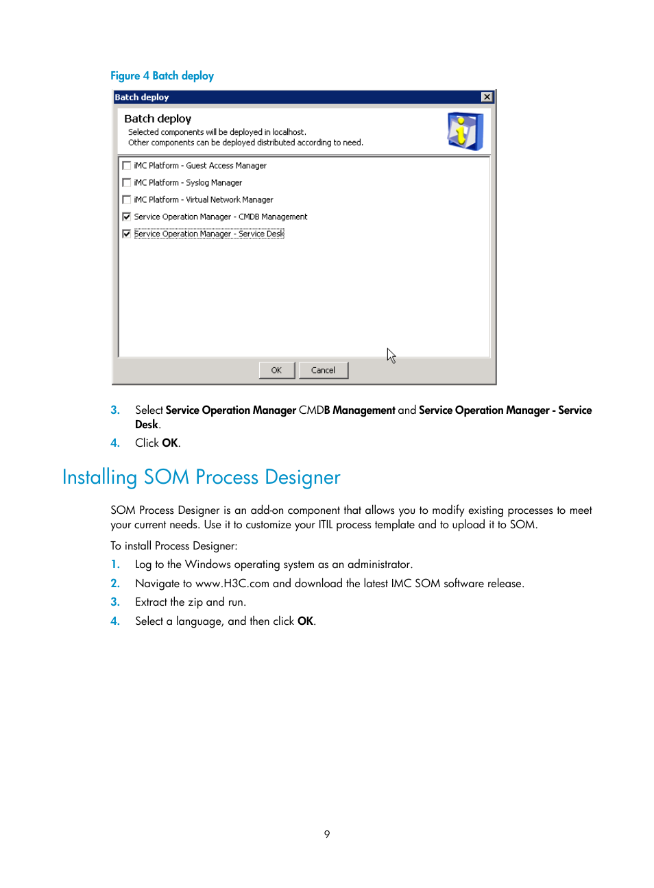 Installing som process designer | H3C Technologies H3C Intelligent Management Center User Manual | Page 17 / 105