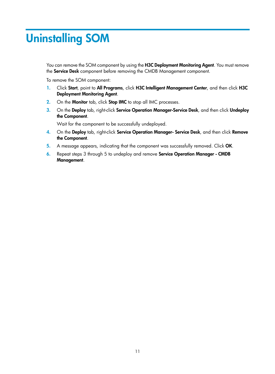 Uninstalling som | H3C Technologies H3C Intelligent Management Center User Manual | Page 19 / 105