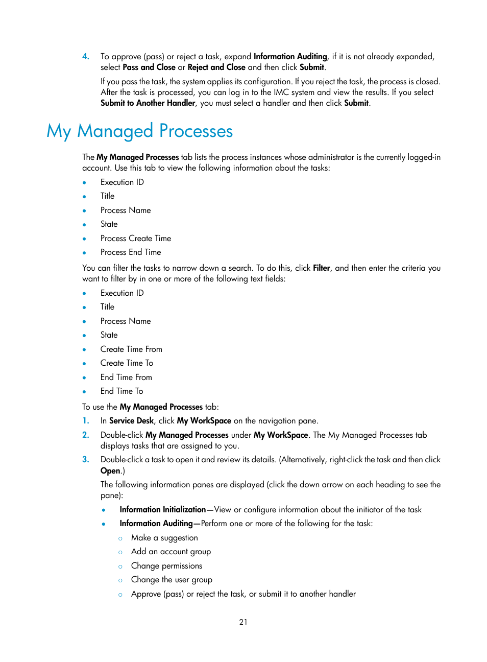 My managed processes | H3C Technologies H3C Intelligent Management Center User Manual | Page 29 / 105