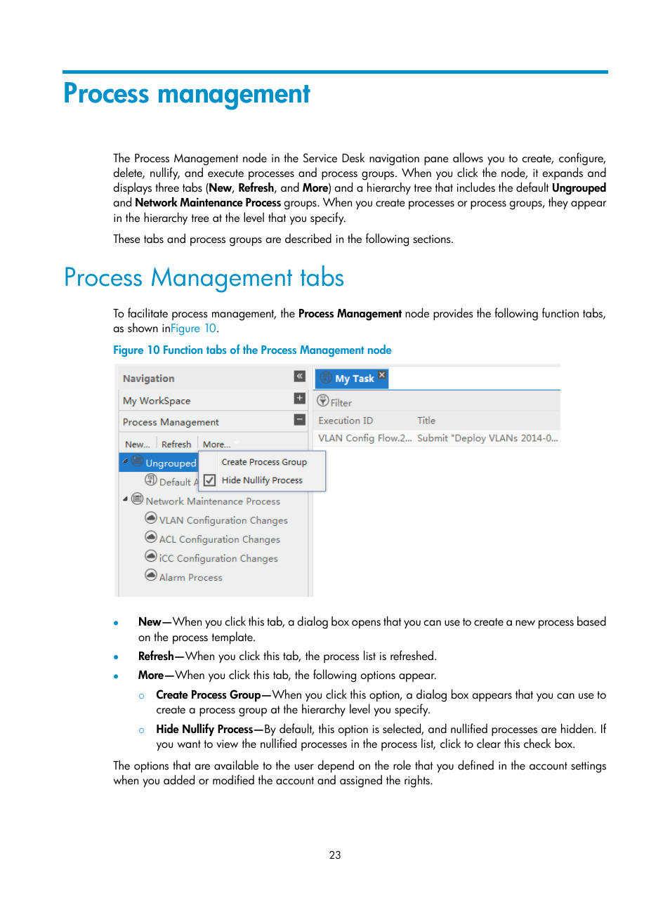 Process management, Process management tabs | H3C Technologies H3C Intelligent Management Center User Manual | Page 31 / 105