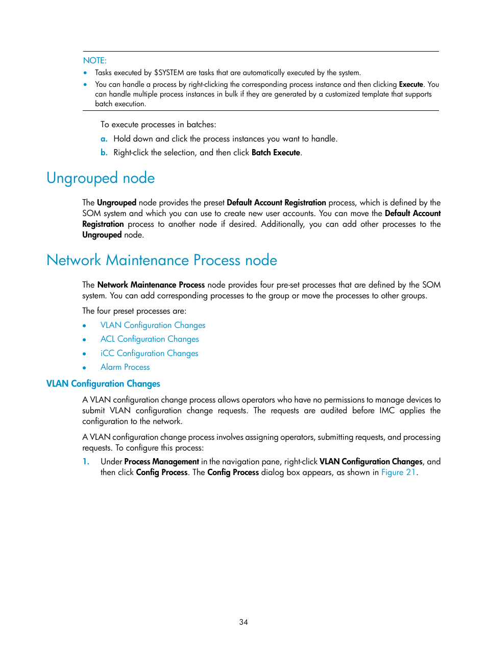 Ungrouped node, Network maintenance process node, Vlan configuration changes | H3C Technologies H3C Intelligent Management Center User Manual | Page 42 / 105