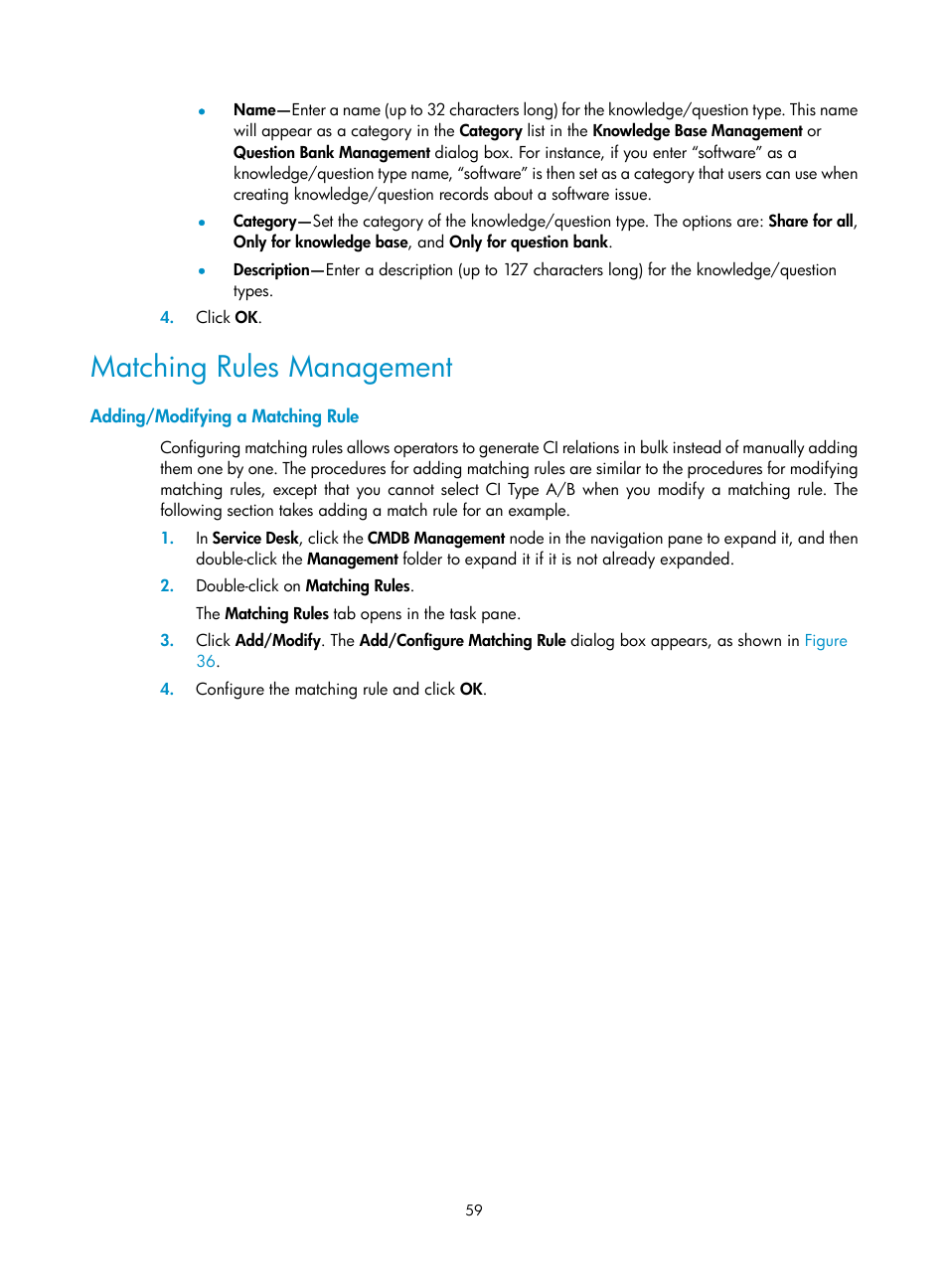 Matching rules management, Adding/modifying a matching rule | H3C Technologies H3C Intelligent Management Center User Manual | Page 67 / 105