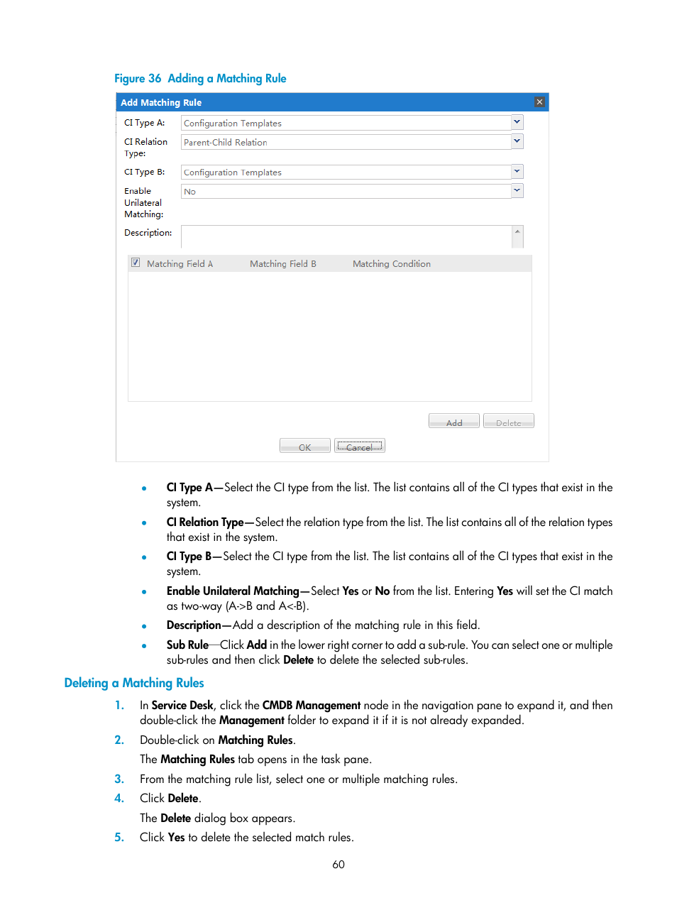 Deleting a matching rules | H3C Technologies H3C Intelligent Management Center User Manual | Page 68 / 105