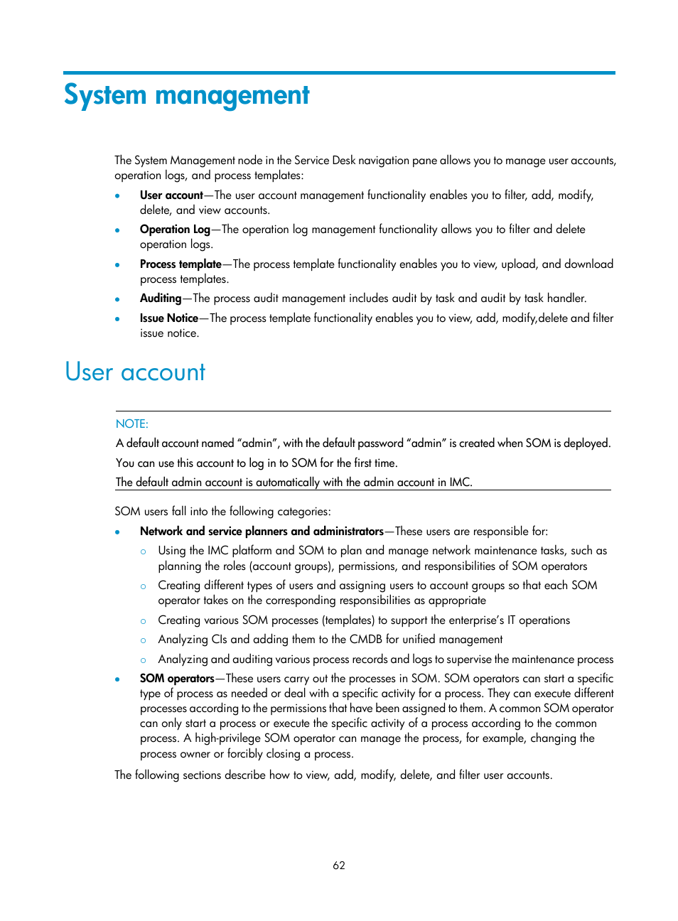 System management, User account | H3C Technologies H3C Intelligent Management Center User Manual | Page 70 / 105