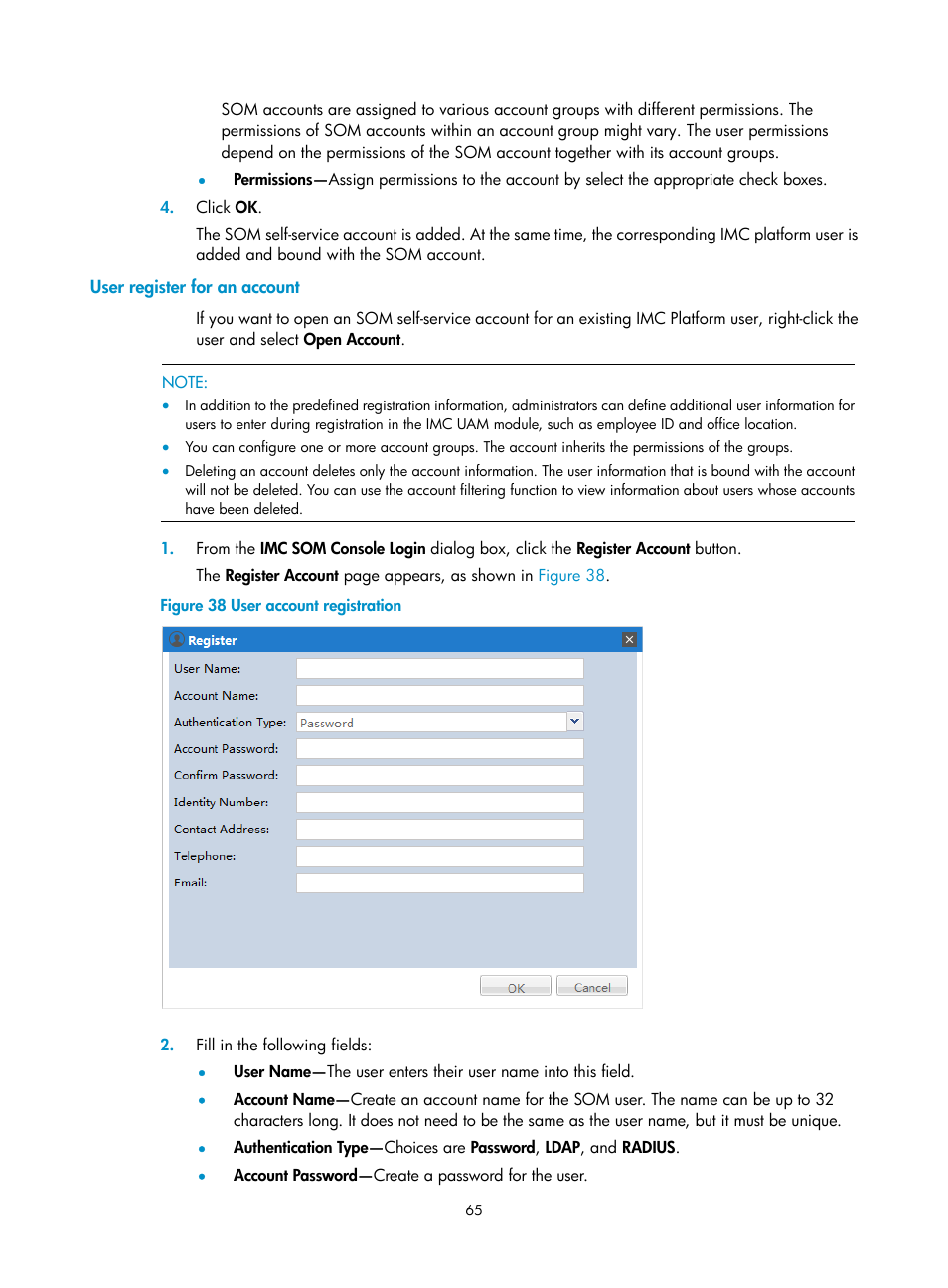 User register for an account | H3C Technologies H3C Intelligent Management Center User Manual | Page 73 / 105