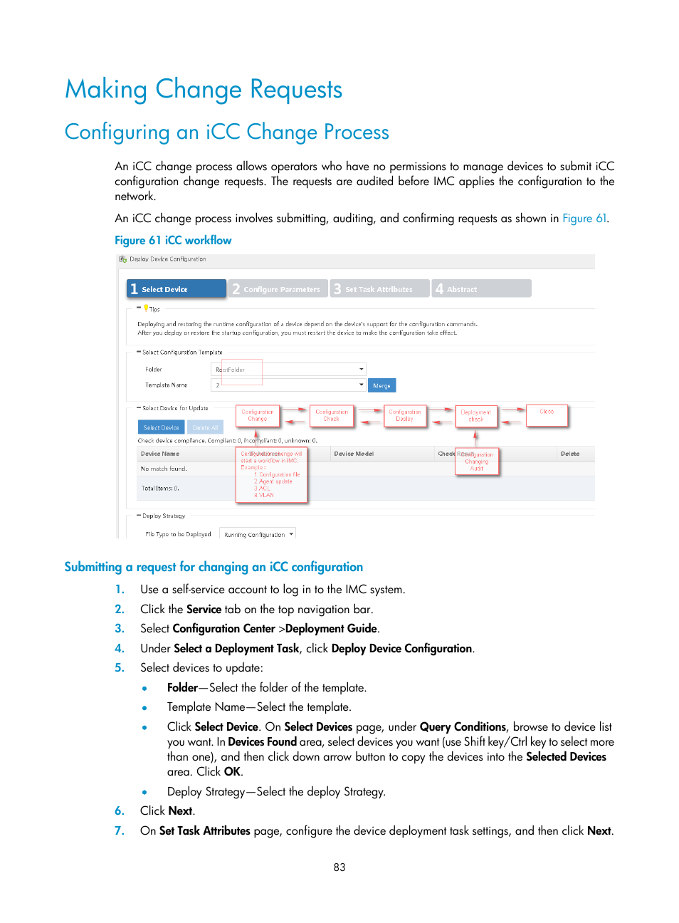 Making change requests, Configuring an icc change process | H3C Technologies H3C Intelligent Management Center User Manual | Page 91 / 105