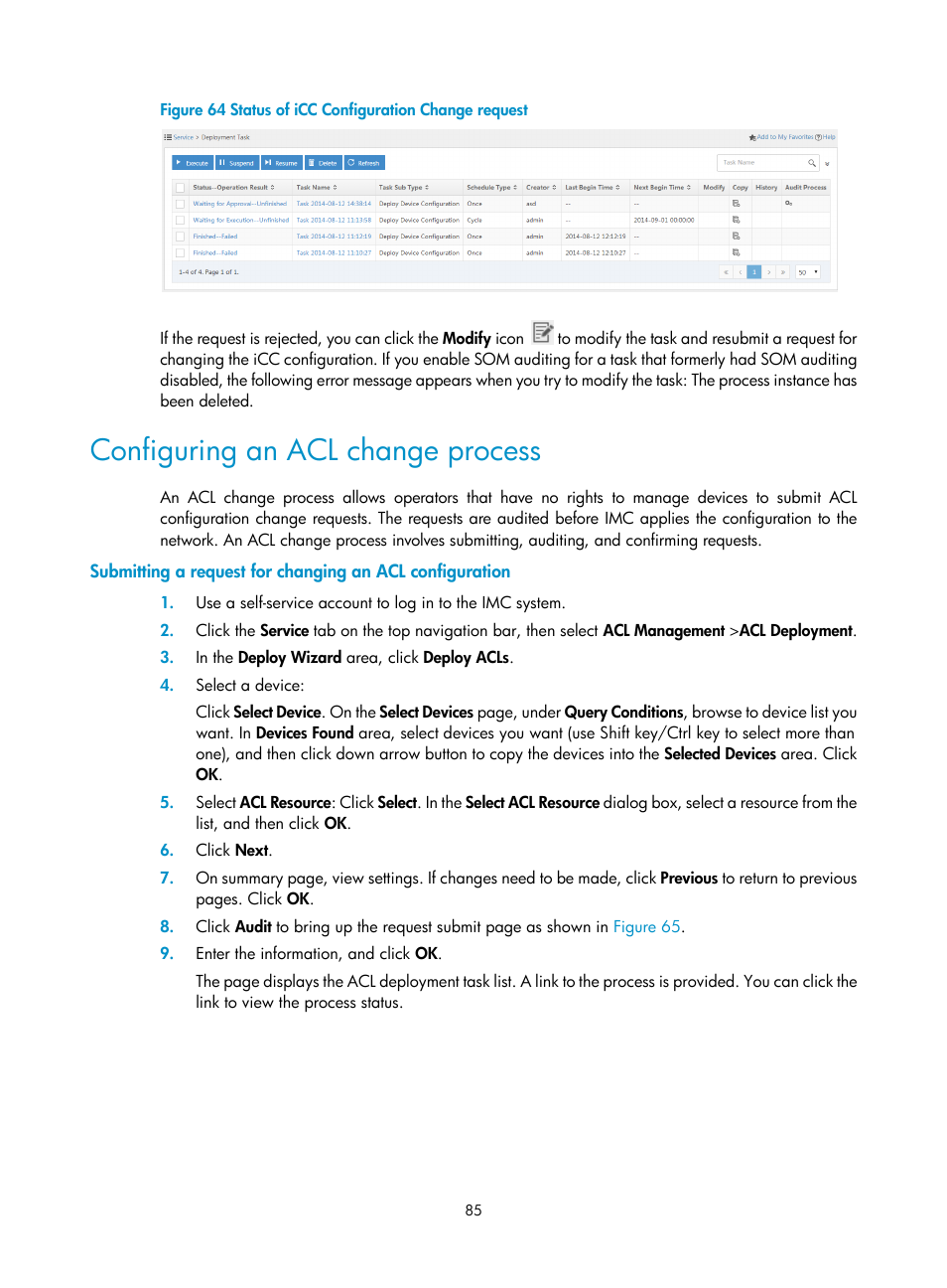 Configuring an acl change process | H3C Technologies H3C Intelligent Management Center User Manual | Page 93 / 105