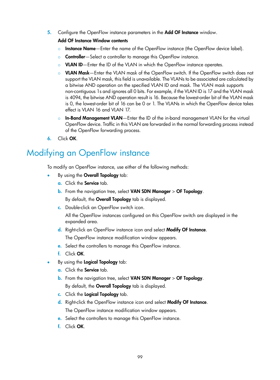 Modifying an openflow instance | H3C Technologies H3C Intelligent Management Center User Manual | Page 109 / 137