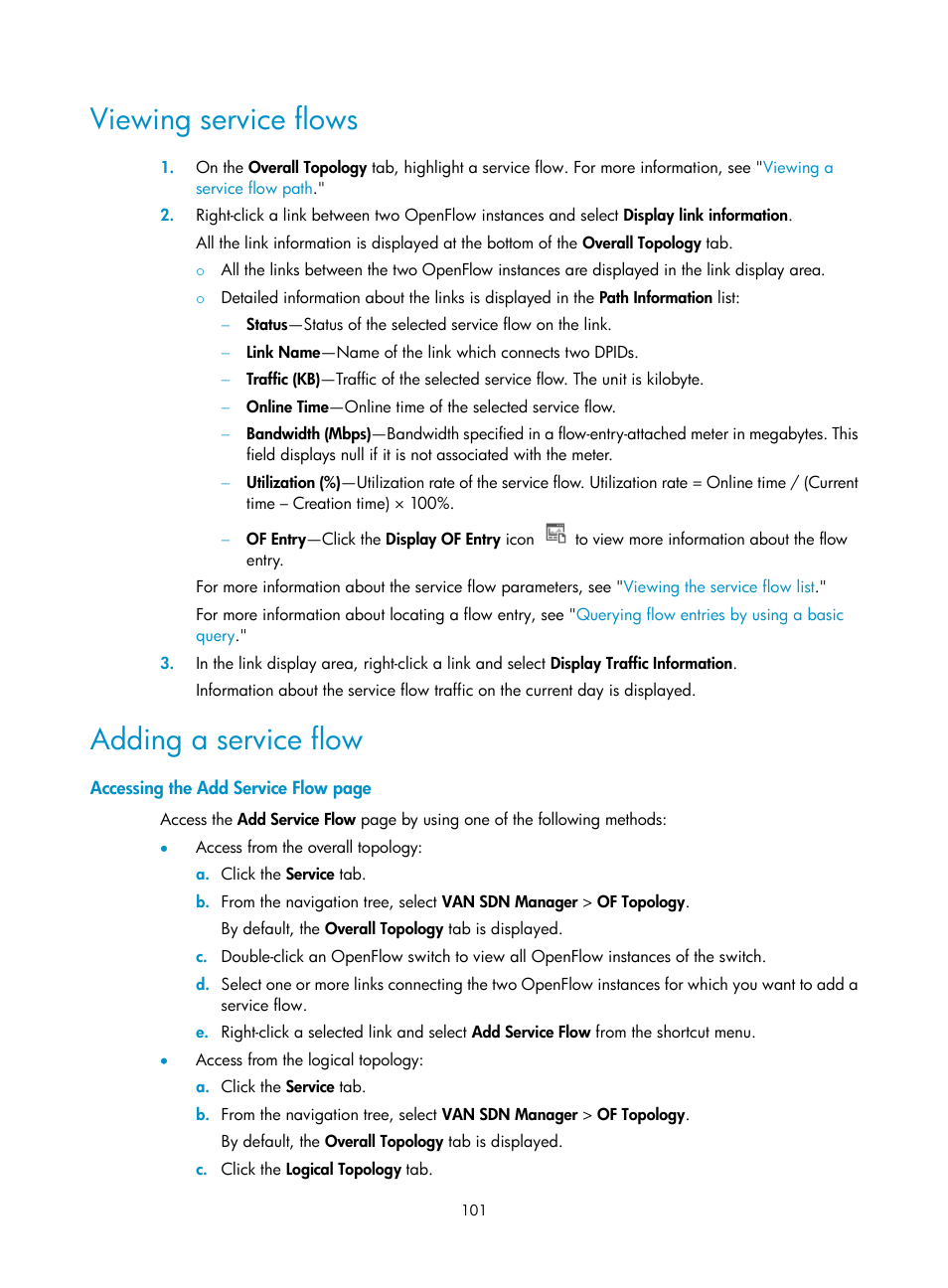 Viewing service flows, Adding a service flow | H3C Technologies H3C Intelligent Management Center User Manual | Page 111 / 137