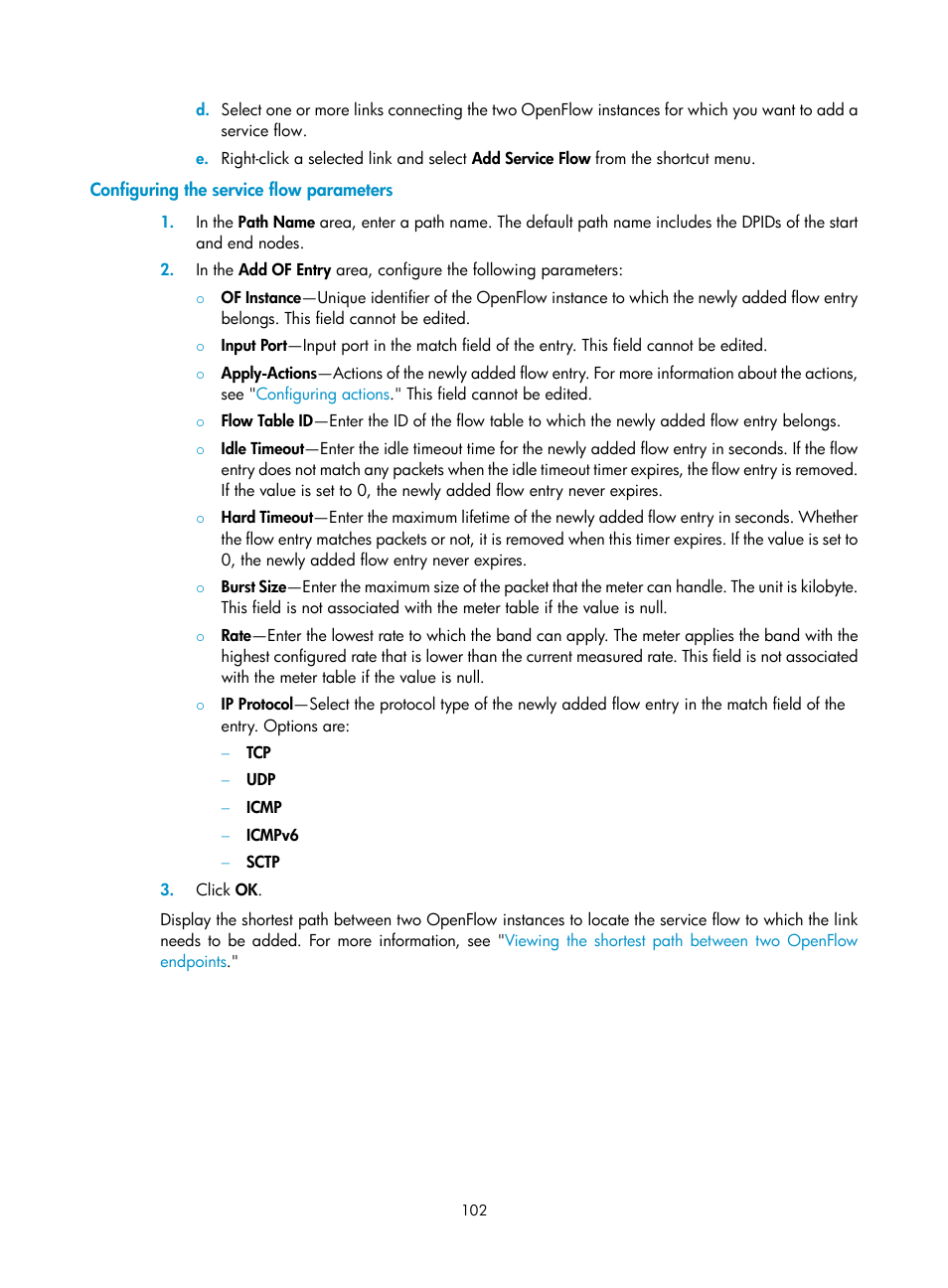 Configuring the service flow parameters | H3C Technologies H3C Intelligent Management Center User Manual | Page 112 / 137