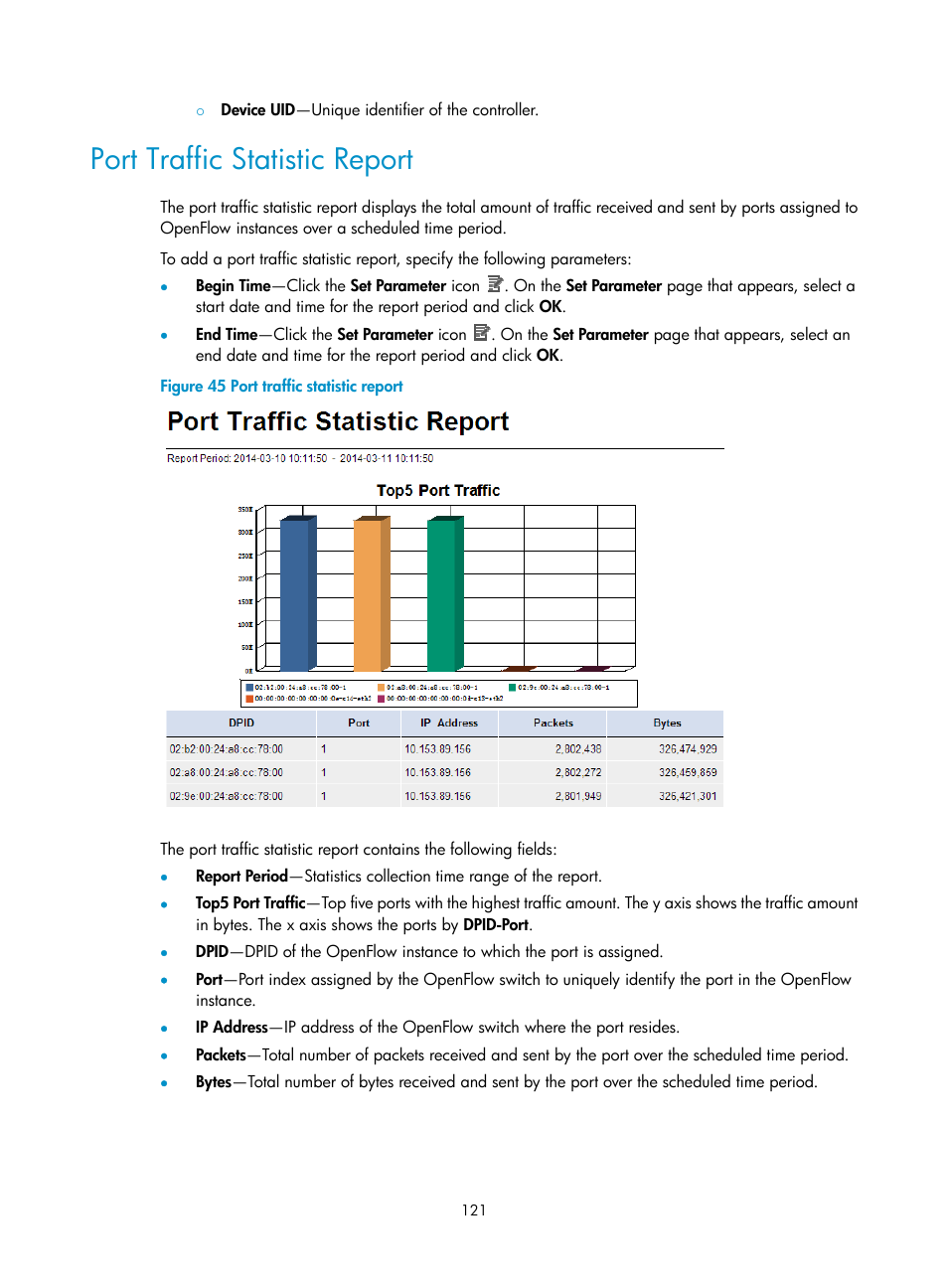 Port traffic statistic report | H3C Technologies H3C Intelligent Management Center User Manual | Page 131 / 137