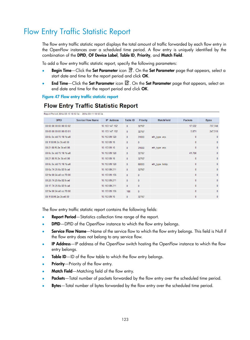 Flow entry traffic statistic report | H3C Technologies H3C Intelligent Management Center User Manual | Page 133 / 137