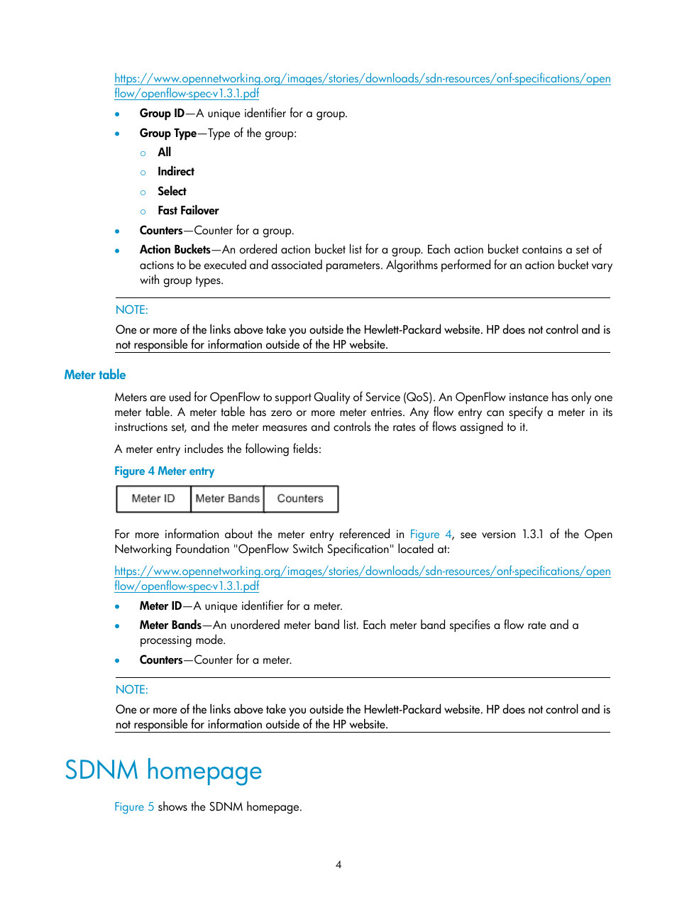 Meter table, Sdnm homepage | H3C Technologies H3C Intelligent Management Center User Manual | Page 14 / 137