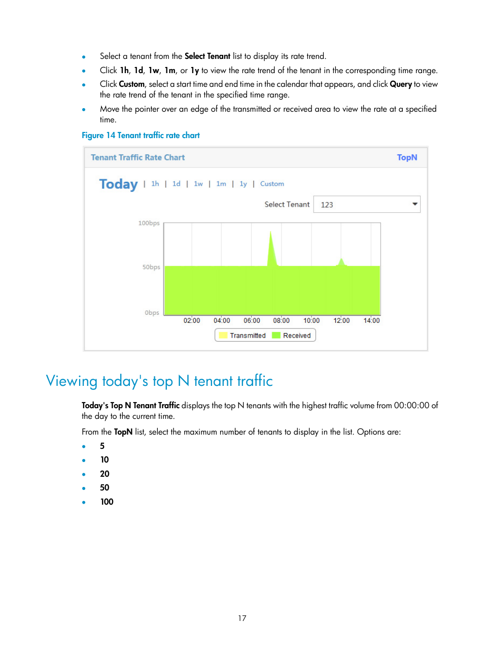 Viewing today's top n tenant traffic | H3C Technologies H3C Intelligent Management Center User Manual | Page 27 / 137