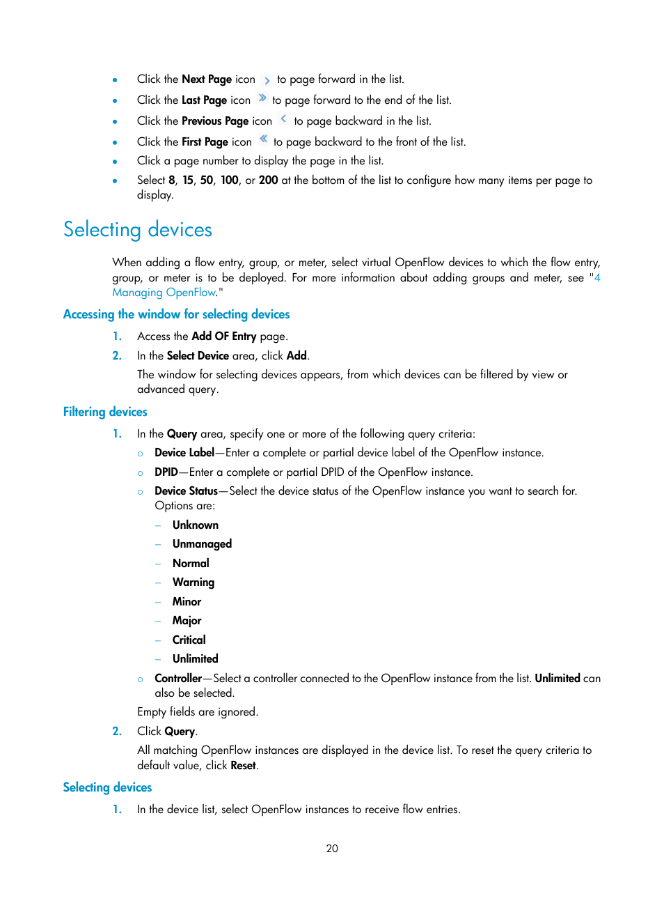 Selecting devices, Accessing the window for selecting devices, Filtering devices | H3C Technologies H3C Intelligent Management Center User Manual | Page 30 / 137