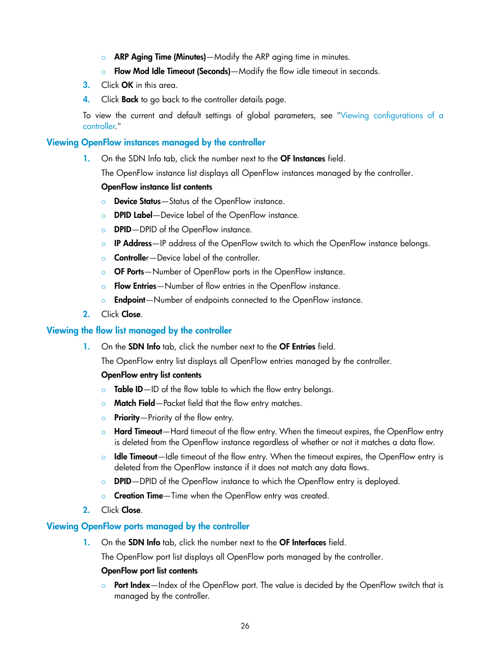 Viewing the flow list managed by the controller, Viewing openflow ports managed by the controller | H3C Technologies H3C Intelligent Management Center User Manual | Page 36 / 137