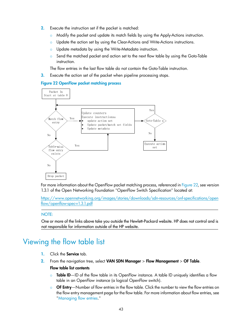 Viewing the flow table list | H3C Technologies H3C Intelligent Management Center User Manual | Page 53 / 137