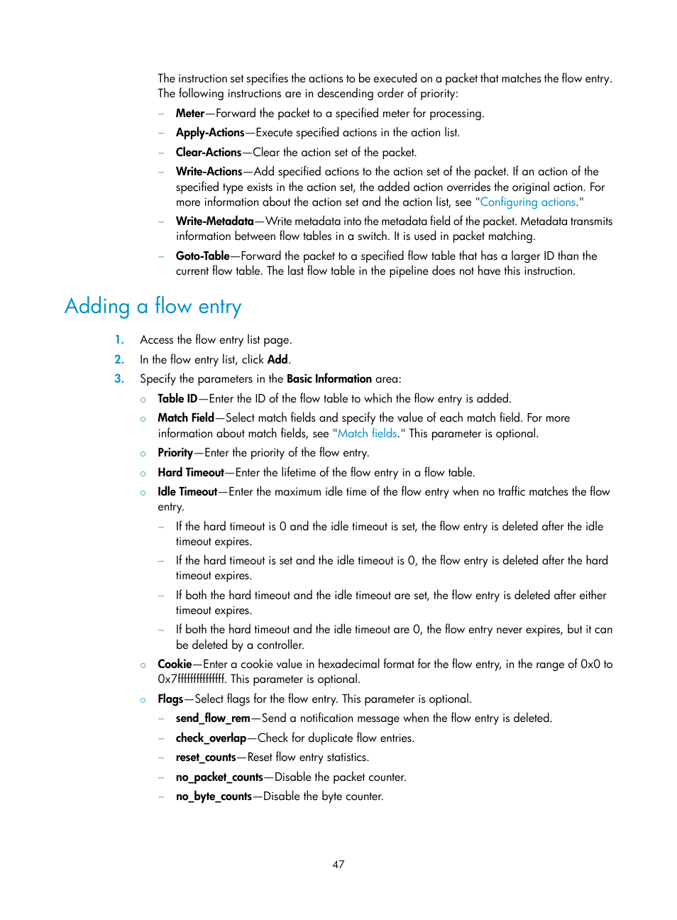 Adding a flow entry | H3C Technologies H3C Intelligent Management Center User Manual | Page 57 / 137