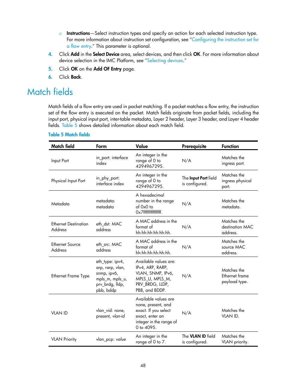 Match fields | H3C Technologies H3C Intelligent Management Center User Manual | Page 58 / 137