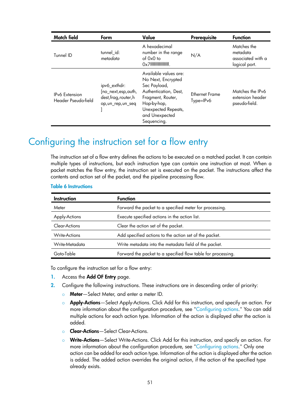 Configuring the instruction set for a flow entry, Configuring the instruction set for, A flow entry | H3C Technologies H3C Intelligent Management Center User Manual | Page 61 / 137