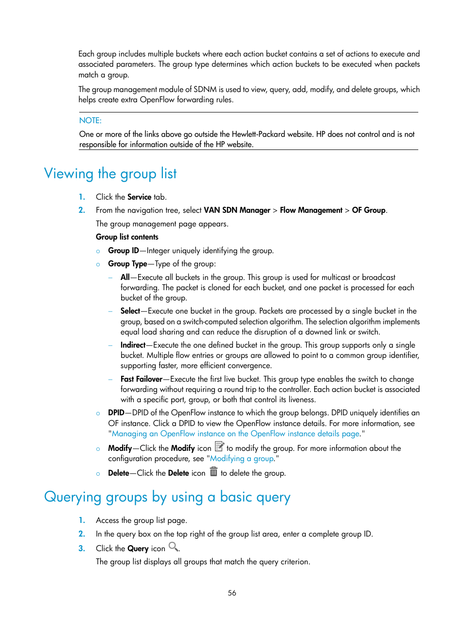 Viewing the group list, Querying groups by using a basic query | H3C Technologies H3C Intelligent Management Center User Manual | Page 66 / 137