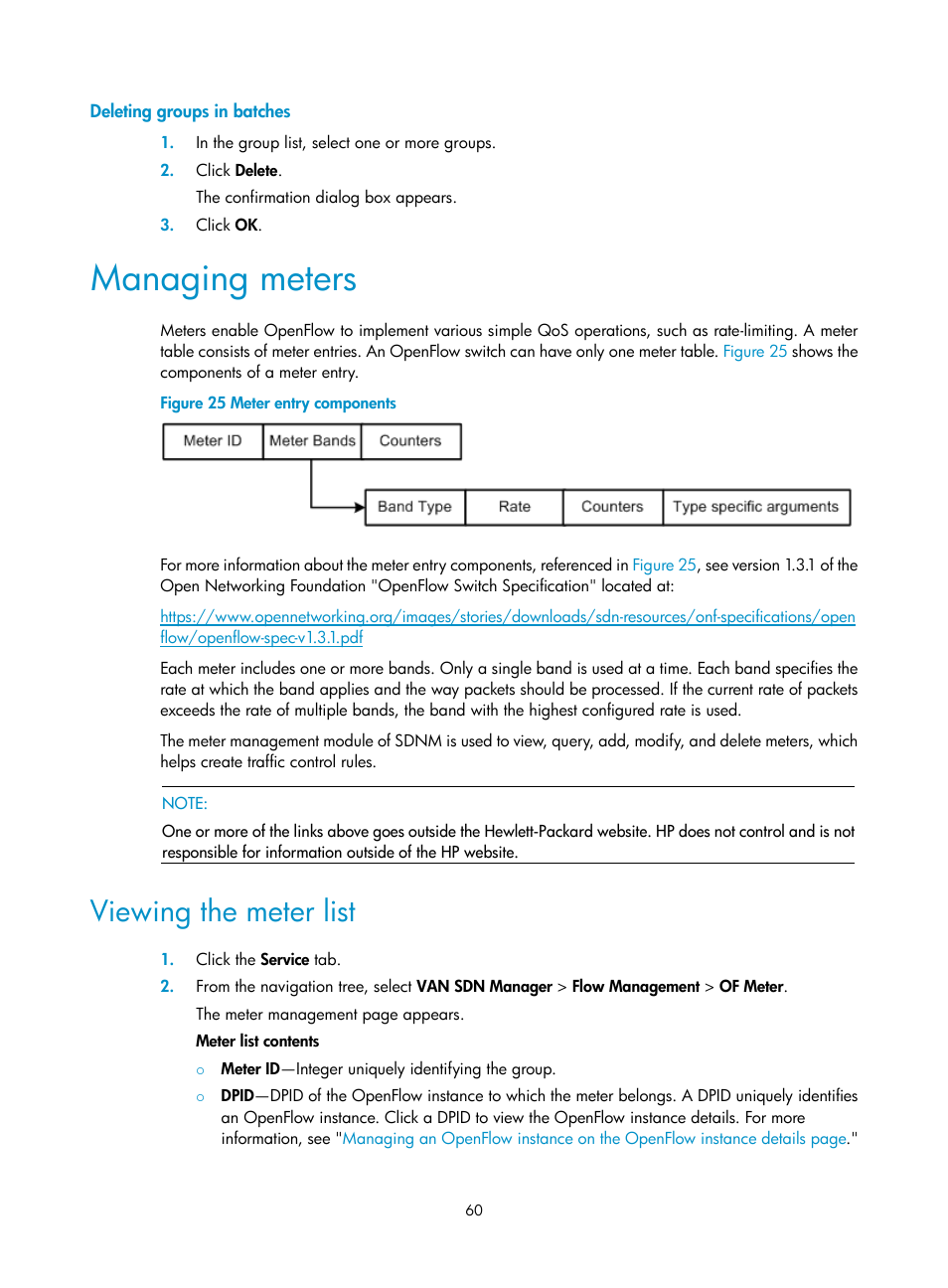 Deleting groups in batches, Managing meters, Viewing the meter list | See "viewing the meter list | H3C Technologies H3C Intelligent Management Center User Manual | Page 70 / 137