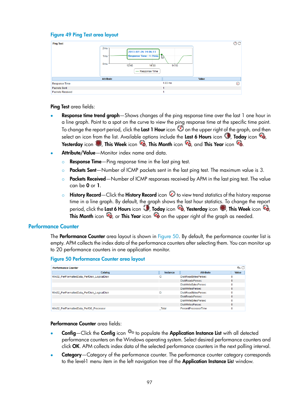 Performance counter | H3C Technologies H3C Intelligent Management Center User Manual | Page 111 / 740