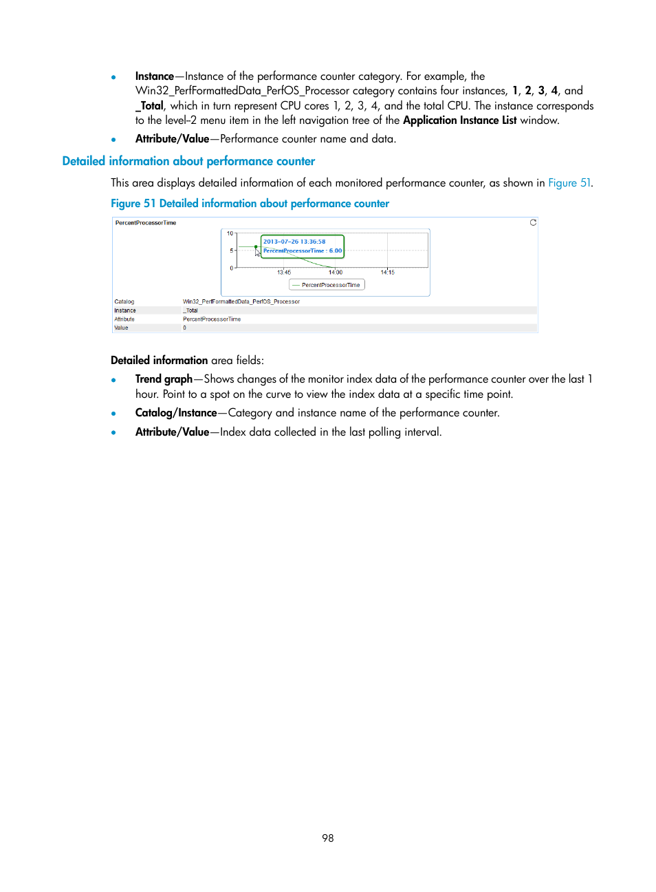 Detailed information about performance counter | H3C Technologies H3C Intelligent Management Center User Manual | Page 112 / 740