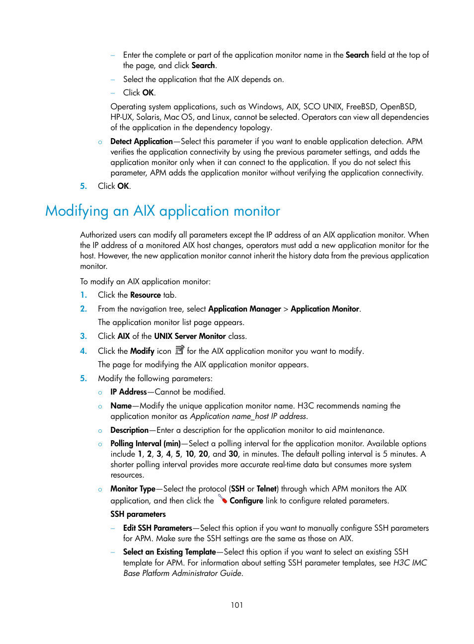 Modifying an aix application monitor | H3C Technologies H3C Intelligent Management Center User Manual | Page 115 / 740