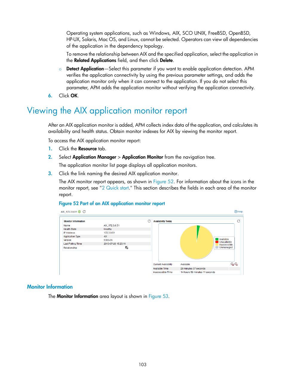 Viewing the aix application monitor report, Monitor information | H3C Technologies H3C Intelligent Management Center User Manual | Page 117 / 740