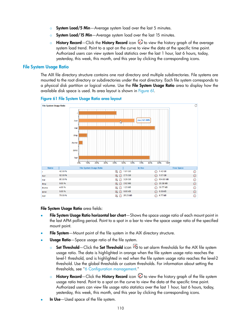 File system usage ratio | H3C Technologies H3C Intelligent Management Center User Manual | Page 124 / 740