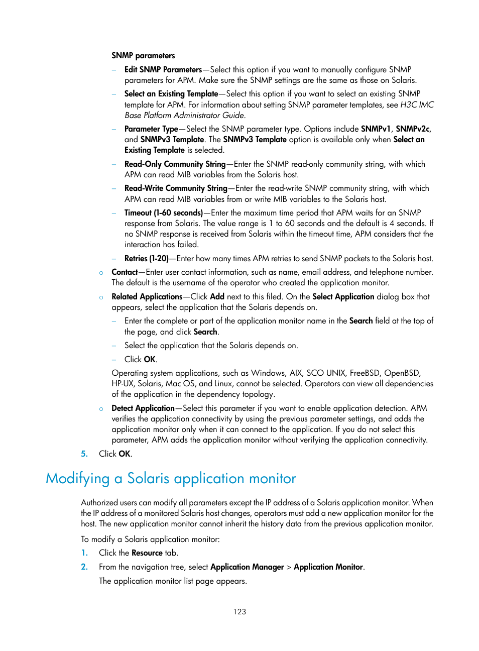 Modifying a solaris application monitor | H3C Technologies H3C Intelligent Management Center User Manual | Page 137 / 740