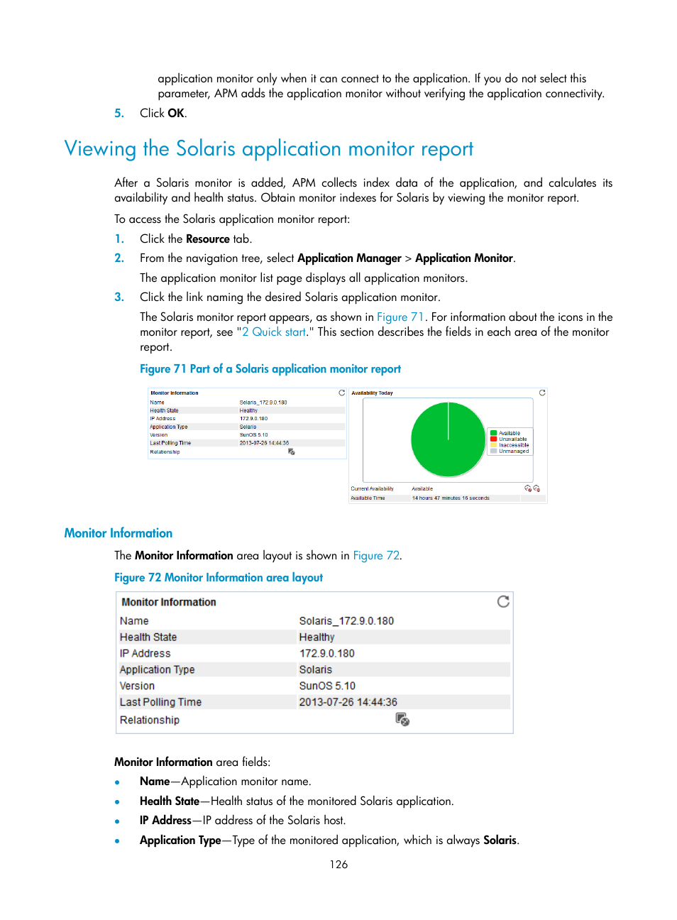 Viewing the solaris application monitor report, Monitor information | H3C Technologies H3C Intelligent Management Center User Manual | Page 140 / 740
