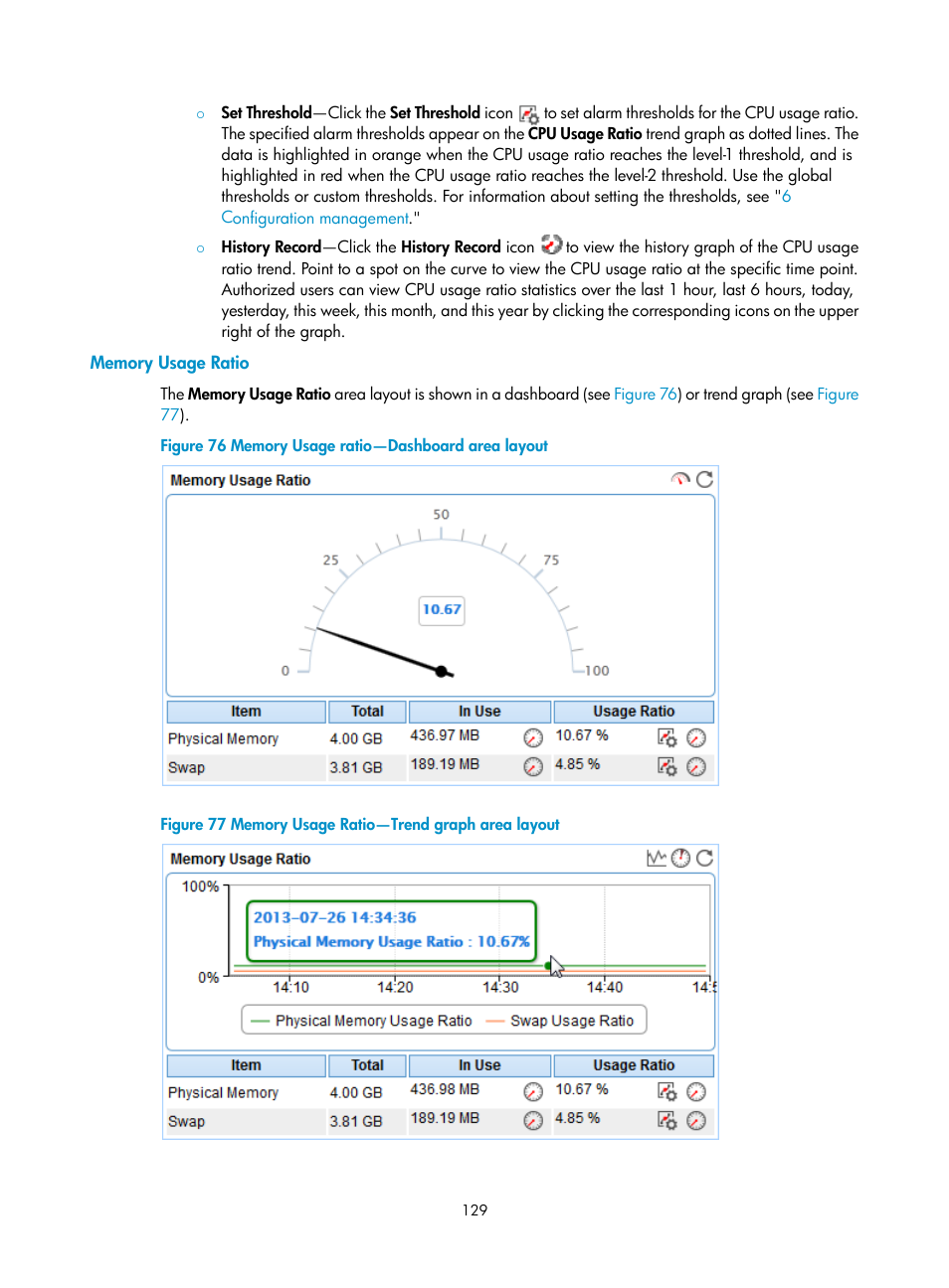 Memory usage ratio | H3C Technologies H3C Intelligent Management Center User Manual | Page 143 / 740
