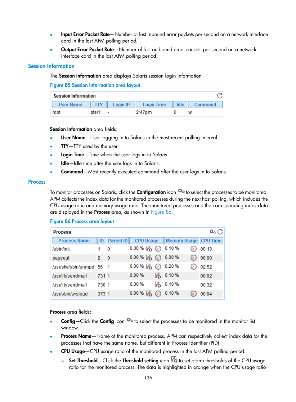 Session information, Process | H3C Technologies H3C Intelligent Management Center User Manual | Page 150 / 740