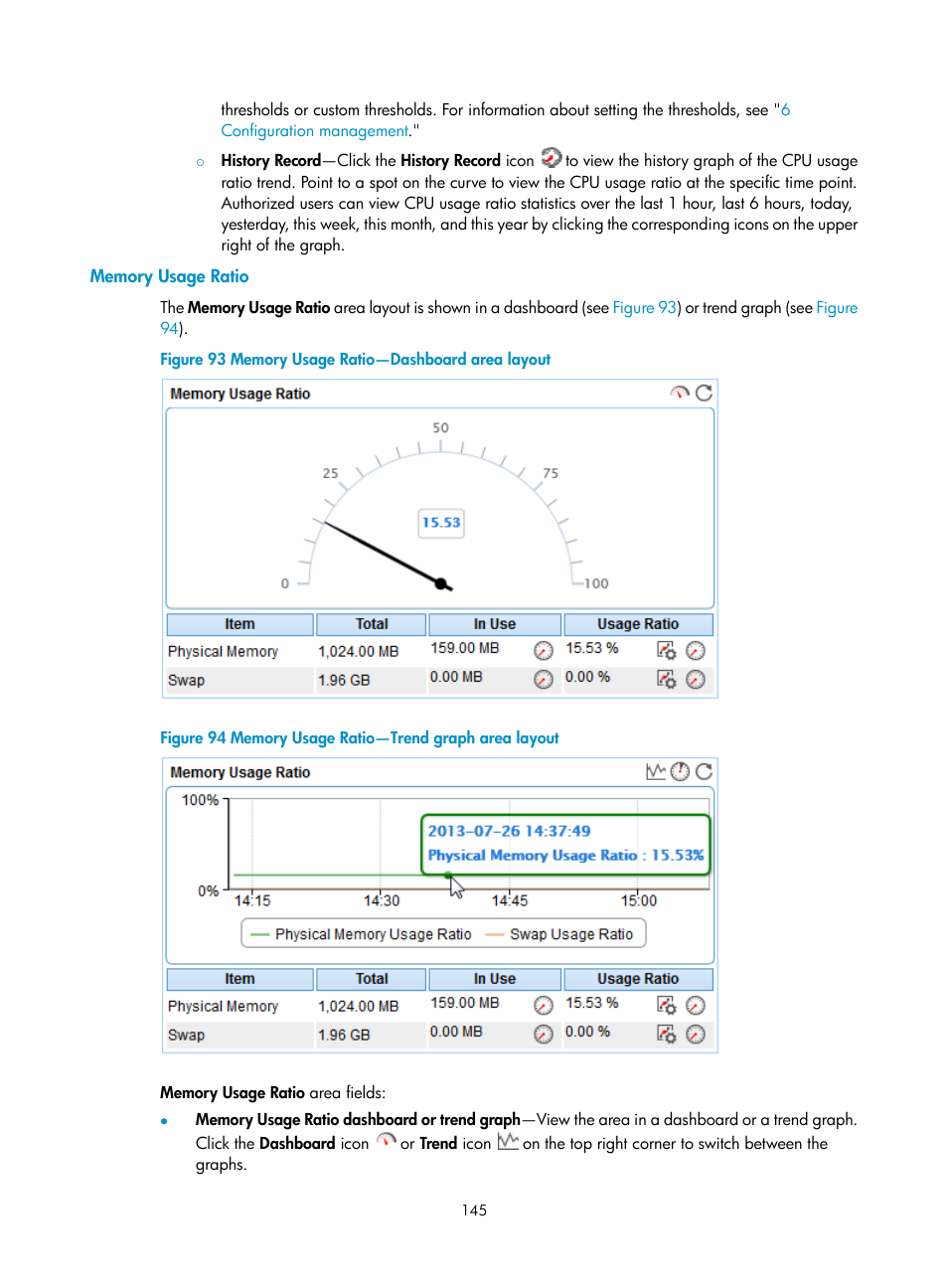Memory usage ratio | H3C Technologies H3C Intelligent Management Center User Manual | Page 159 / 740