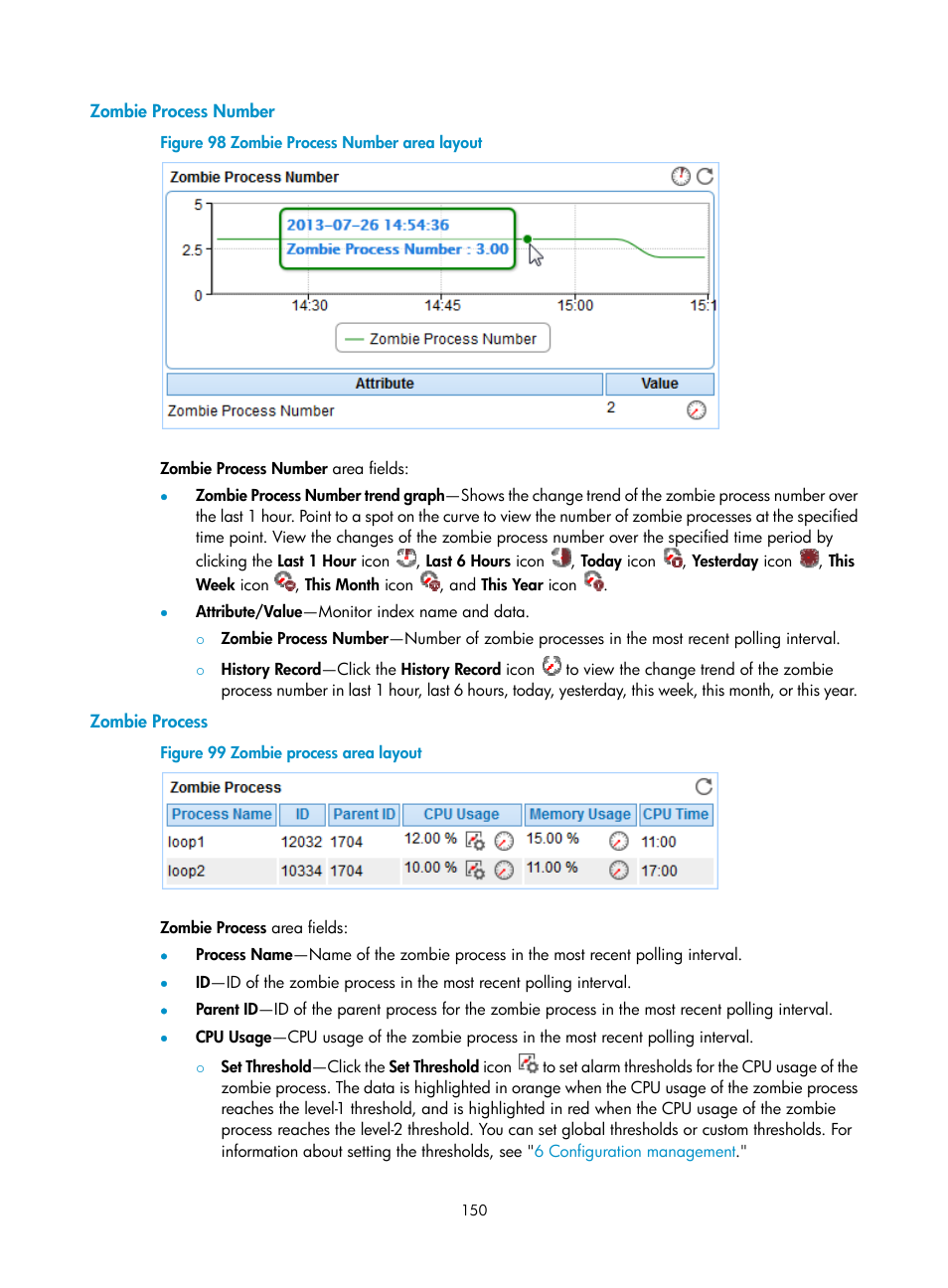 Zombie process number, Zombie process | H3C Technologies H3C Intelligent Management Center User Manual | Page 164 / 740
