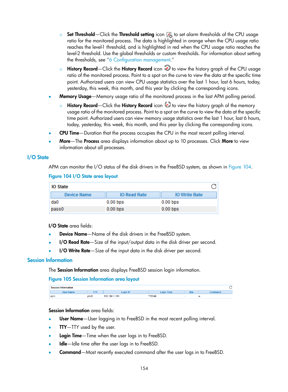 I/o state, Session information | H3C Technologies H3C Intelligent Management Center User Manual | Page 168 / 740