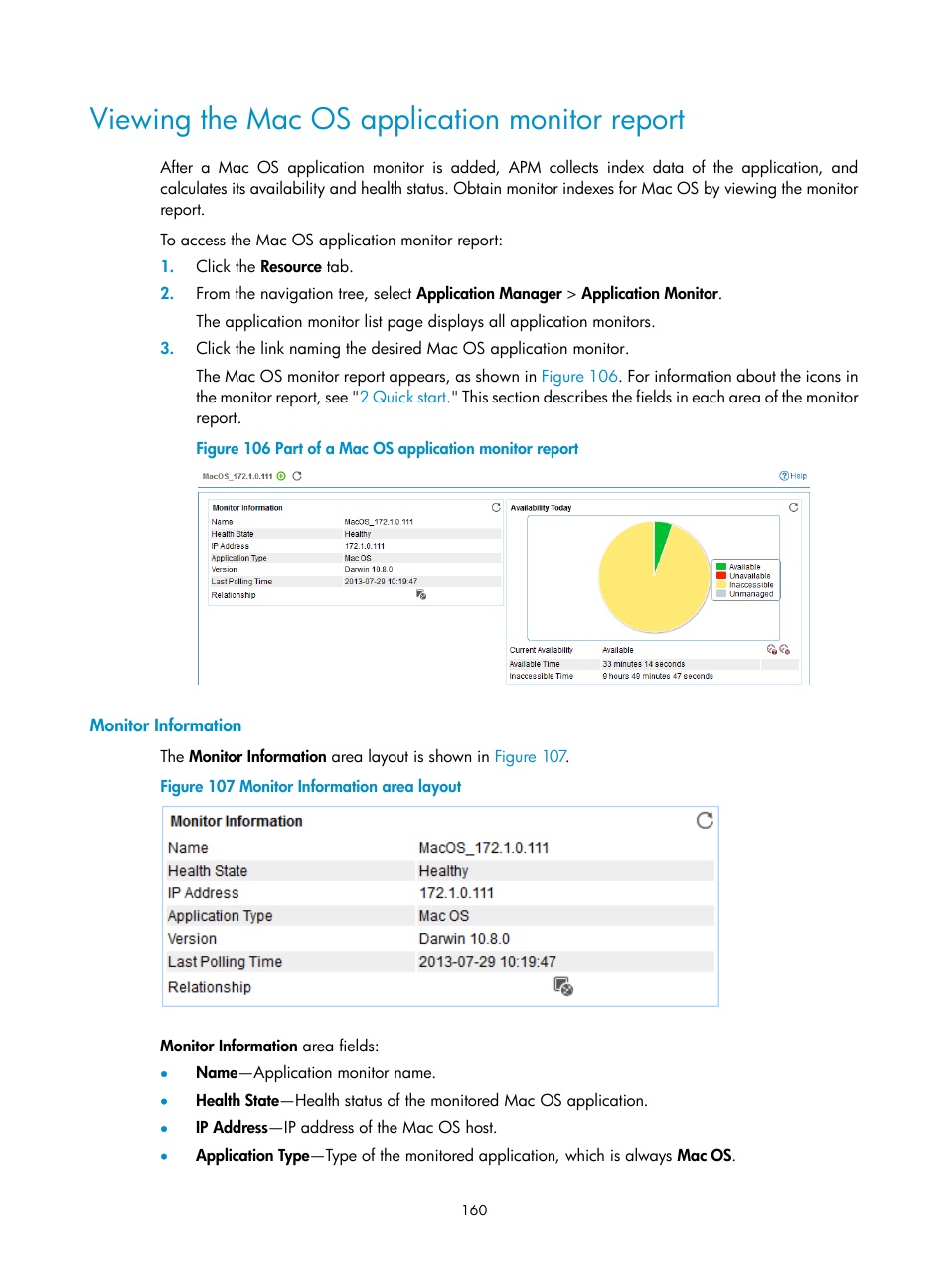 Viewing the mac os application monitor report, Monitor information | H3C Technologies H3C Intelligent Management Center User Manual | Page 174 / 740
