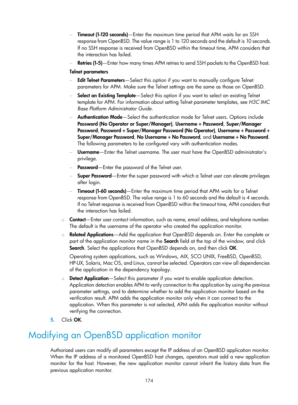 Modifying an openbsd application monitor | H3C Technologies H3C Intelligent Management Center User Manual | Page 188 / 740